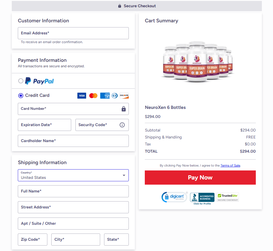 NeuroXen Secured Order Page